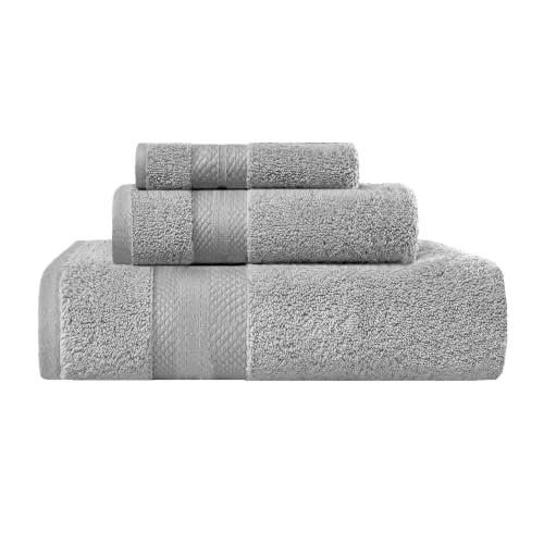 SUPERIOR Turkish Cotton 3-Piece Towel Set, Assorted Towels for Home, Bathroom Essentials, Bath, Hand, and Face Towel, Soft Plush Hotel Quality, Guest Bath, Shower, Thick, Apartment, Dorm, Grey - color: Grey, size: 3 Piece Towel Set