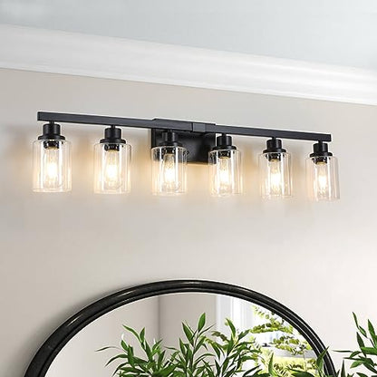 6-Light Black Vanity Lights 38'' Modern Bathroom Vanity Lighting Fixtures Above Mirror? Industrial Matte Bathroom Light Fixtures, Bath Wall Light Fixtures, Black Wall Sconces - color: Black, size: 6-light