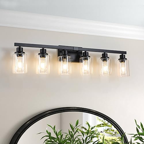 6-Light Black Vanity Lights 38'' Modern Bathroom Vanity Lighting Fixtures Above Mirror? Industrial Matte Bathroom Light Fixtures, Bath Wall Light Fixtures, Black Wall Sconces - color: Black, size: 6-light