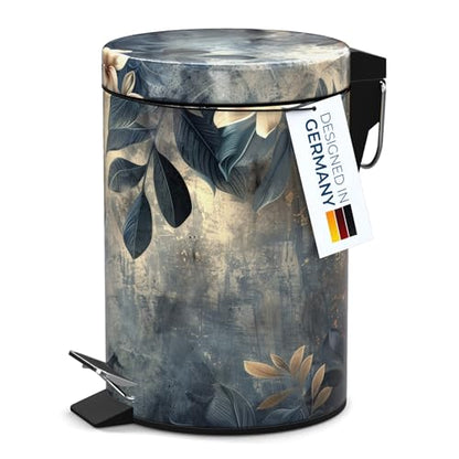 Sanilo Small Bathroom Trash Can with Lid [1.3 Gallon] - Lidded Tiny Trashcan for Garbage - Mini Metal Bin with Soft Closing Mechanism - Bath Room Accessoire Wastebin with Inner Bucket (Lilybud) - color: Lilybud