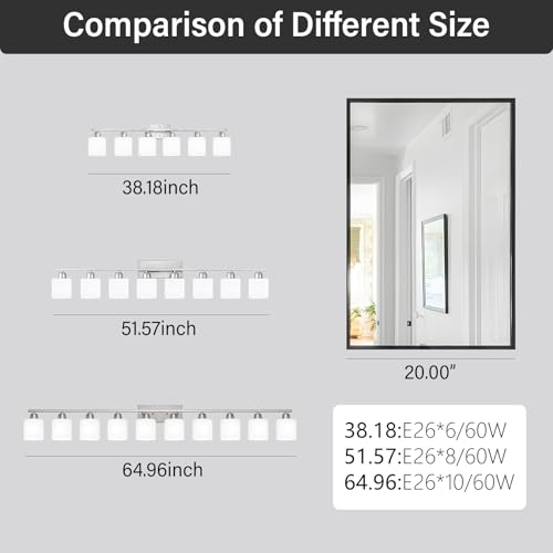 Large Bathroom Vanity Light Fixture, 6 Light Anti-Rust Finish with Milky White Frosted Glass Shades, 38 Inch Bath Light Above Mirror Light Fixture - color: Nickel & Milky White Glass, size: 6-Light