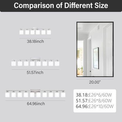 Large Bathroom Vanity Light Fixture, 6 Light Anti-Rust Finish with Milky White Frosted Glass Shades, 38 Inch Bath Light Above Mirror Light Fixture - color: Nickel & Milky White Glass, size: 6-Light