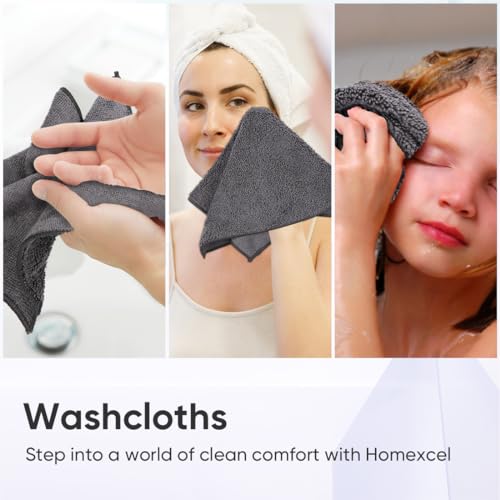 HOMEXCEL Microfiber Washcloths 12 Pack, Highly Absorbent and Soft Face Towel, Multi-Purpose Grey Wash Cloths for Bathroom, Hotel, Spa, Gym, and Kitchen, 12x12 Inch - color: Grey