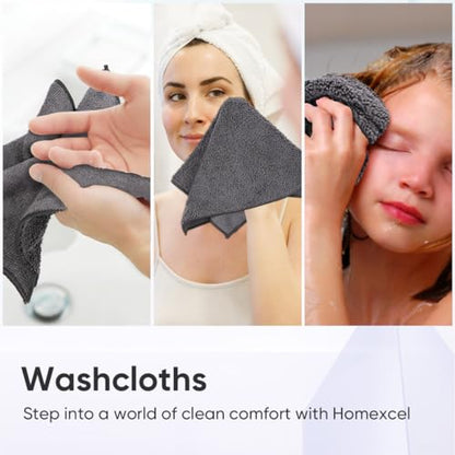 HOMEXCEL Microfiber Washcloths 12 Pack, Highly Absorbent and Soft Face Towel, Multi-Purpose Grey Wash Cloths for Bathroom, Hotel, Spa, Gym, and Kitchen, 12x12 Inch - color: Grey