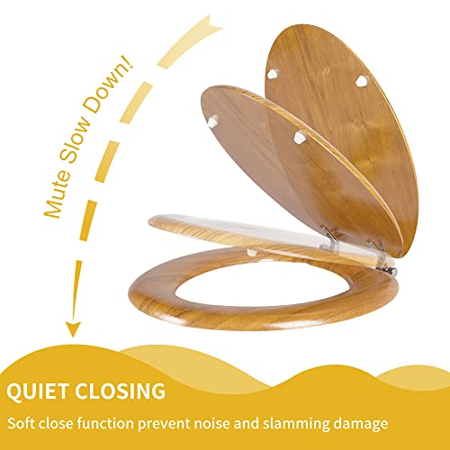 Angel Shield Elongated Wooden Toilet Seat Quiet Close(Oak) | Quick Release Metal Hinges, Adjustable Fit for Standard Elongated Toilets, Easy to Install&Clean - color: Oak, size: Elongated