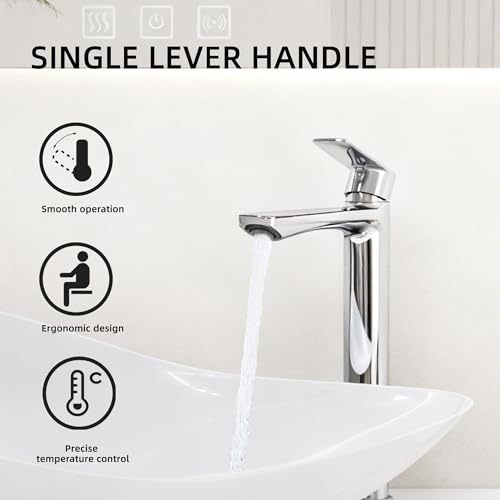 BELZ Chrome Bathroom Faucet, Tall Single Hole Vessel Sink Faucet 11.7'' | Lead-free, Anti-peeling PVD Chrome Finish, Modern Single Handle Design with Pop-Up Drain & Hoses for Bathroom RV Sink Vanity - color: Chrome