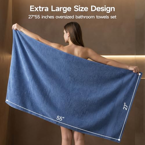 REDKISS 100% Luxury Cotton Bath Towels 4-Pack, Ultra-Thick, Plush, Soft & Highly Absorbent for Bathroom, Hotel, Spa and Home - 27" x 55" - color: Beige+gray+blue+brown