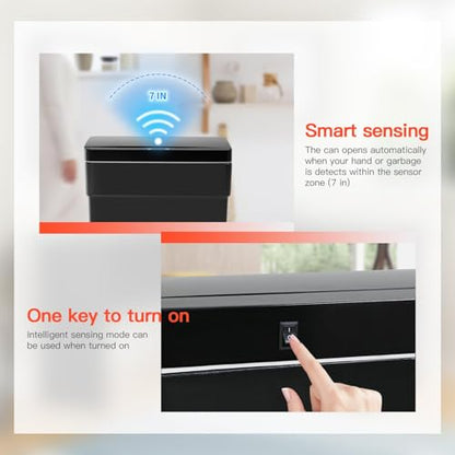 BestOffice 13 Gallon Kitchen Trash Can, Touchless Automatic Lid, Black | Plastic, Hands-free disposal, Odor Control, ,Wipe-clean surface,50Liter for Kitchen, Office, Indoor Use - color: New Black