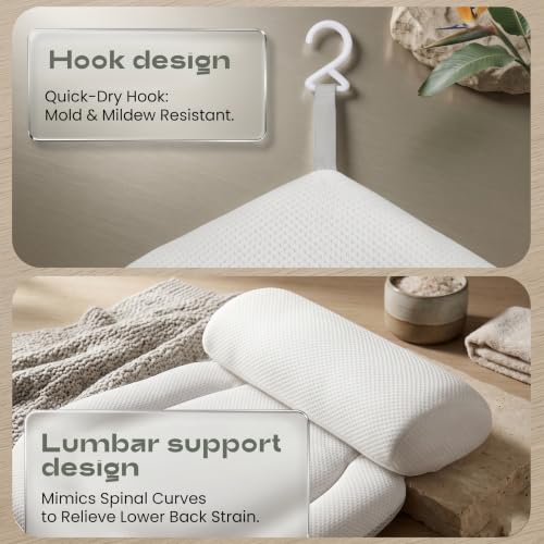 Luxury Full Body Bath Pillow for Tub - 4D Air Mesh Bathtub Cushion Mat with Extra Thick Neck, Back & Lumbar Support - Ergonomic Spa Pillow for Headrest & Shoulder Relief, Non-Slip, White