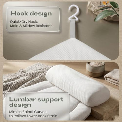 Luxury Full Body Bath Pillow for Tub - 4D Air Mesh Bathtub Cushion Mat with Extra Thick Neck, Back & Lumbar Support - Ergonomic Spa Pillow for Headrest & Shoulder Relief, Non-Slip, White