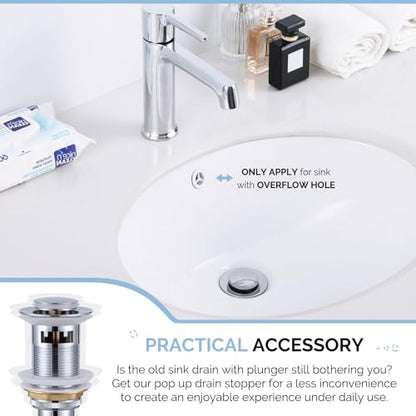Angle Simple Bathroom Sink Drain Chrome, Pop Up Drain Stopper with Overflow | Brass Sink Stopper Assembly, Fits Lavatory & Vanity Sink with 1.61 to 2 Inches Drain Hole - color: Chrome