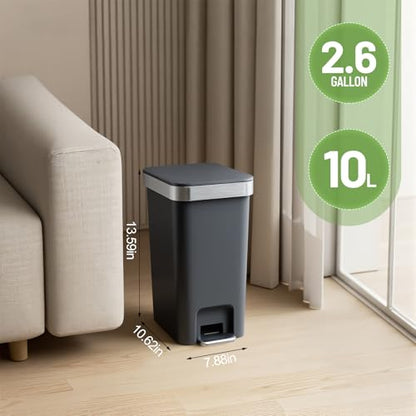 2 Pack Bathroom Trash Can with Lid 2.6 Gallon,Small Step Trash Can | Plastic Garbage Can with Press Top Bin & Foot Pedal Trash Bin, Mini Waste Basket for Bedroom,Home Offices,Dorm,RV(Black Gray) - color: Dark Gray-2 Pack