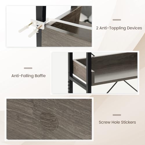 Giantex Over The Toilet Storage Shelf, 3-Tier Freestanding Space Saver Above Toilet with 4 Hooks, Adjustable Bottom Bar, Over Toilet Bathroom Organizer for Restroom, Laundry, Easy Assembly - color: Grey + Black