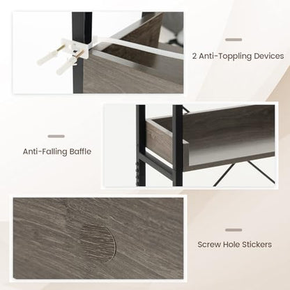 Giantex Over The Toilet Storage Shelf, 3-Tier Freestanding Space Saver Above Toilet with 4 Hooks, Adjustable Bottom Bar, Over Toilet Bathroom Organizer for Restroom, Laundry, Easy Assembly - color: Grey + Black