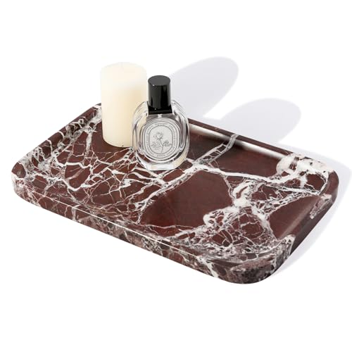 Marble Vanity Tray, 11.8in Stone Bathroom Tray for Countertop, Red Decorative Tray for Dresser Organizer, Luxury Serving Tray for Kitchen, Storage Dish for Kitchen Sink, Perfume, Jewelry Holder - color: Rose Red