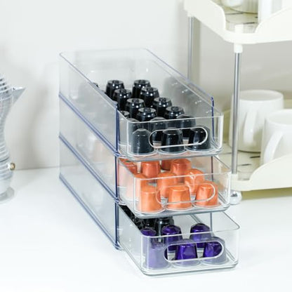 3 Tier Stackable Storage Drawer Organizer, Clear, Small | Plastic, Narrow Pull Out Container, For Under Sink, Corner, Kitchen Cabinet, Coffee bar, Pantry, Laundry, Countertop