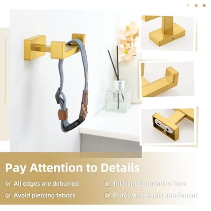 Angle Simple Bathroom Towel Hook, Double Robe Coat Hook, Brushed Dark Gold | SUS304 Stainless Steel Hand Towel Holder for Hanging Bags, Ropes, Umbrellas, Clothes, Hats, Screw Wall Mount - color: Brushed Dark Gold, size: 1 Pack