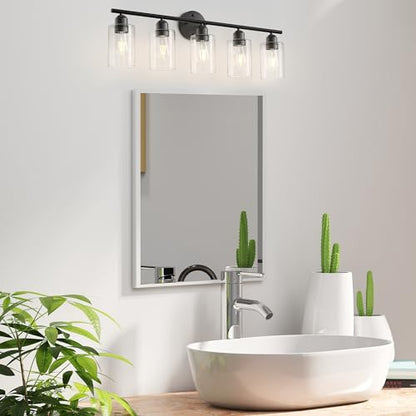 Bathroom Vanity Light Fixtures Matte Black Bathroom Lighting Fixture, 5 Lights Bathroom Light Fixture Over Mirror, Modern Black Vanity Light, Wall Sconces with Glass Shades - color: Matte Black, size: 5 Lights