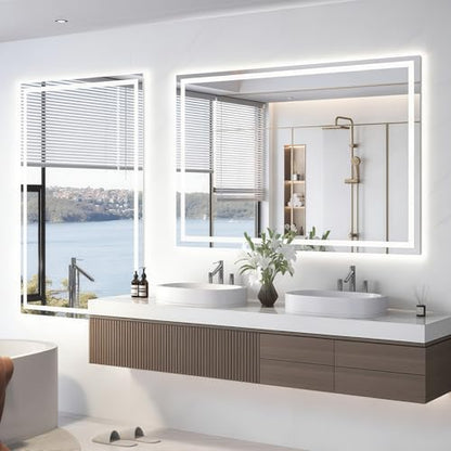 Snowdool 88 x 38 in LED Bathroom Mirror, Front and Backlit, Anti-Fog | Front and Backlit, 3 Color Temperatures, Anti-Fog, Tempered Glass - size: 38"L x 88"W