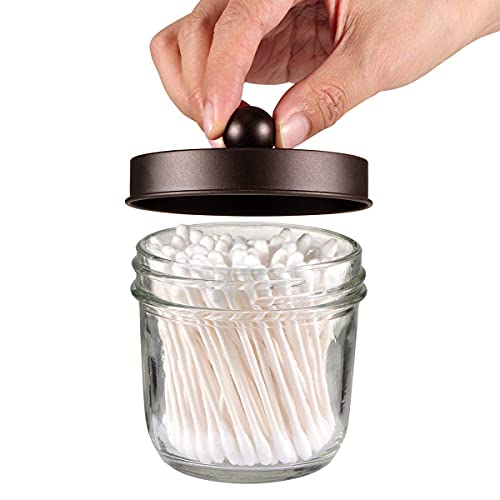 Amolliar Mason Jar Bathroom Accessories Set(4 Pack) -Bronze-Lotion Soap Dispenser&Qtip Holder Set&Toothbrush Holder-Rustic Farmhouse Decor Apothecary Jar Bathroom Countertop,Vanity Organize (Bronze) | Lotion Soap Dispenser, 2 Qtip Holder Set, Toothbrush H