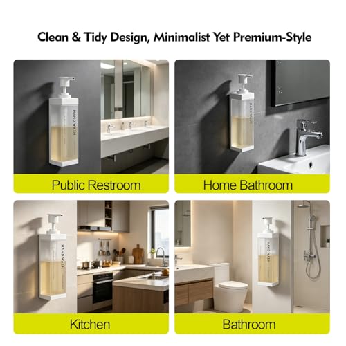 Wall Mounted Lockable Shampoo and Conditioner Dispenser | 17oz Large Pump Head No Drill Refillable ABS Plastic Bottle For Bathroom Shower Commercial Use White 1 Pack - color: White, size: 1