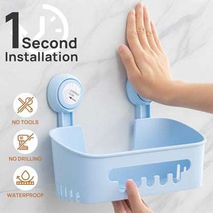 Shower Caddy Suction Cup Set Shower Organizer & Soap Holder, Blue | Toothbrush Holder, Bathroom Shelf Basket NO-Drilling, Removable Shower Storage, Waterproof Bathroom Holder - color: 3 × Blue