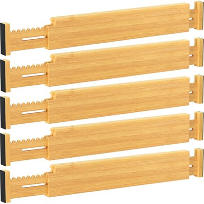 Lifewit 2.36" Kitchen Drawer Dividers, Adjustable Bamboo Drawer Organizers | 5 Pack 14.2"-22" Expandable Drawer Separator for Clothes, Utensils, Dresser, Cabinet, Closet, Nursery Organization & Storage