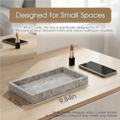 Natural Marble Tray Heavyweight Stone Vanity Tray for Bathroom Countertop, Coffee Table & Dresser - Handcrafted Rectangular Organizer (Gray, 9.84" x 4.72" x 1.18") - color: Gray