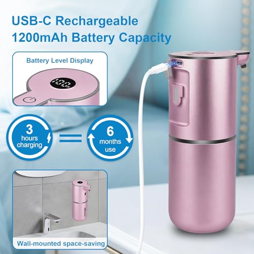 OHIFAST Automatic Liquid Soap Dispenser Touchless, USB Rechargeable Smart Hand Soap Dispenser, 6-Level Adjustable, 12.8oz/380mL Wall Mounted for Bathroom Kitchen Accessories Dish Soap-Rose Gold - color: Rose Gold, style: Liquid
