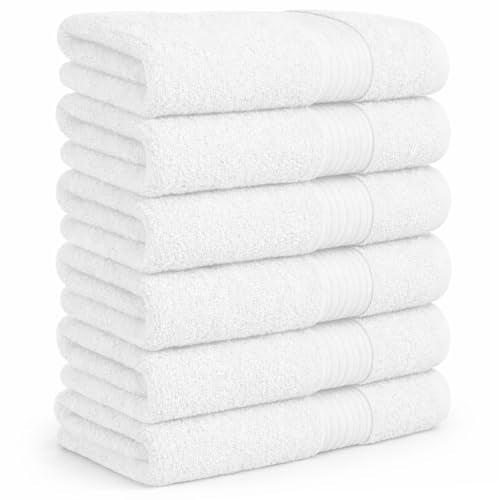 100% Cotton Hand Towels 18x28 Inches, 600 GSM, Soft & Absorbent, Set of 6, White - color: White, size: Hand Towel Set of 6