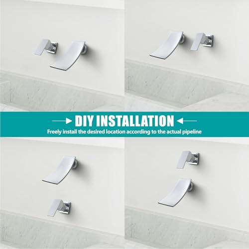 SKOWLL Wall Mount Faucet Bathroom, Wide Waterfall Spout, Single Handle Waterfall Tub Faucet High Flow Vessel Sink Faucets, Include Rough-in Valve, Polished Chrome - color: Polished Chrome
