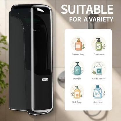Soap Dispenser Wall Mount, 300ml No-Drill Adhesive or Screw Mounting | Shampoo Conditioner Body Wash Dispenser, Clear Refillable Liquid Lotion Pump, Home Kitchen Bathroom Commercial Office Use - color: Black