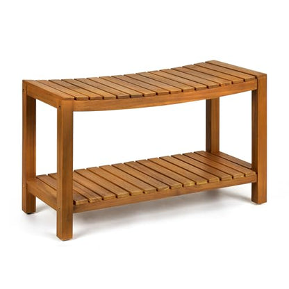 Upolana Teak Shower Bench, 32" Solid Wood Shower Stool for Inside Shower to Sit On, Wooden Bathroom Shower Seat Waterproof