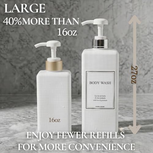 Modern Gold Design Pump Bottle Set 27 oz Refillable Shampoo and Conditioner Dispenser Empty Shower Plastic Bottles with Pump for Bathroom Lotion Body wash, Pack of 3 (White & Silver) - color: White & Silver