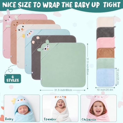 Tegeme 24 Pcs Large Hooded Baby Towel with Washcloths,Soft Animals | Ultra Absorbent, Toddler, 6 Bath Towel, 18 Washcloths 10inch, Coral Fleece, Newborn, Infant, Boy, Girl, Baby Shower, Birthday - style: Soft Animals