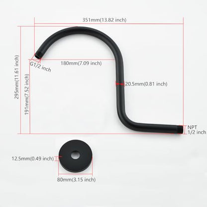 RANDOM S Shaped Shower Head Riser Pipe,Goose Neck Shower Arm 13 Inch Shower Head Extension Arm with Flange,Standard 1/2" Connection,Matte Black.RD-91098-13MB - color: Matte Black