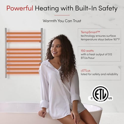 Heated Towel Rack, 10-Bar Wall-Mounted Electric Towel Warmer, Brushed Stainless Steel, Plug-in or Hardwired, Luxury Bathroom Accessory for Warm, Dry Towels (WarmlyYours Infinity) - color: Brushed Stainless Steel