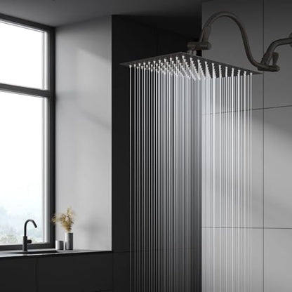 Voolan 10" Square Rain Shower Head with 14" Extension Arm, Adjustable Angle and Height, Stainless Steel Bathroom High Pressure Rainfall showerhead, 2.5GPM Matte Black - color: Matte Black