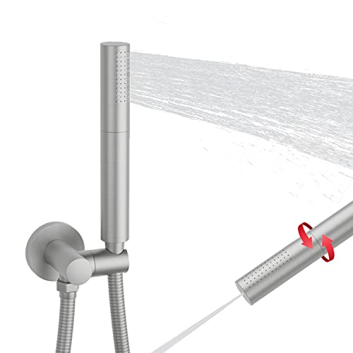 Brushed Nickel Dual Modes Brass Shower Wand High Pressure 7 Inch Brushed Finish Shower Head Sprayer Hand 2 In 1 Function Handheld Shower Head Set with 59 Inch Hose, Bracket - color: Brushed Nickel