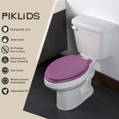 Toilet Seat, Slow Close, Soft Touch, Ultra-Smooth Matte Finish (No Orange-Peel Texture), Premium Moulded Wood, Quick Release, PIKLiDS (Purple, Elongated) - color: Purple, size: Elongated