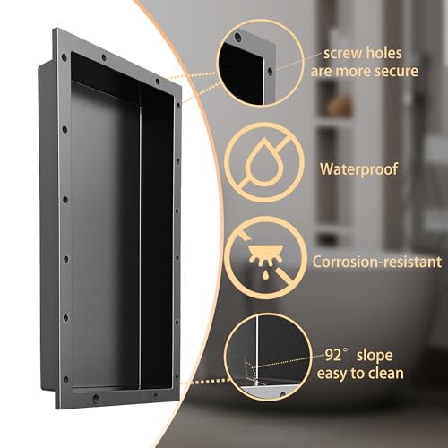 Shower Niche SMC Material 12X28（Outside 14x30） in Niche for Shower Wall Shower Niches Ready for Tile Shelf Black