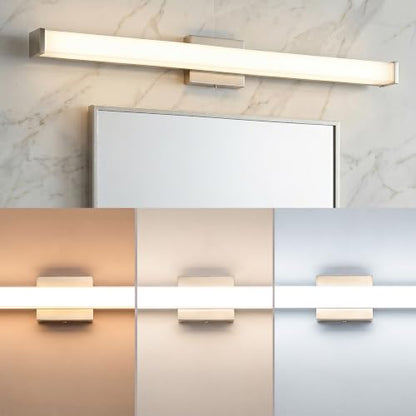 URSOLA 48" Modern LED Bathroom Light Fixtures, Brushed Nickel 3CCT Dimmable Bathroom Vanity Light Over Mirror, Bathroom Vanity Bath Bar Lights with Double Layer Acrylic Shade - color: Brushed Nickel, size: 48inch