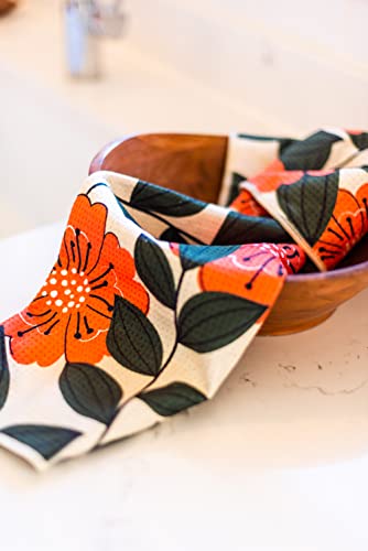 Kitchen Towels, Dish Towels for Kitchen, 2 Pc Kitchen Towel Set | Microfiber Waffle Towels, 16 x 26 inches, with Hanging Loops, Reusable Tea Towels, Cute Kitchen Towels - 2 Pack - color: Poppy