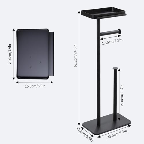 Toilet Paper Holder Stand with Phone Shelf, Rustproof Free Standing Toilet Paper Stand for 4 Rolls, Toilet Roll Dispenser Storages for Phones, Wipe, Wallet and Small Items, Black - color: Black
