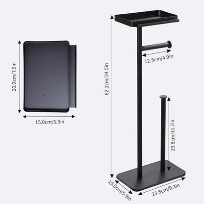 Toilet Paper Holder Stand with Phone Shelf, Rustproof Free Standing Toilet Paper Stand for 4 Rolls, Toilet Roll Dispenser Storages for Phones, Wipe, Wallet and Small Items, Black - color: Black