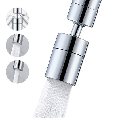 360° Swivel Faucet Aerator, Dual Mode Water Saving Sprayer Head, Chrome Brass Nozzle, Universal Fit for Kitchen & Bathroom Sinks (22mm Male & 24mm Female)