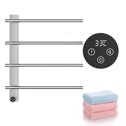 VJASS Electric Heated Towel Warmer with Timer, Wall Mounted Stainless Steel Towel Rack, 4-Bar Fast Heating Towel Drying Rack for Bathroom, Hardwired/Plug-in Options (Brushed Chrome) - color: Brushed Chrome