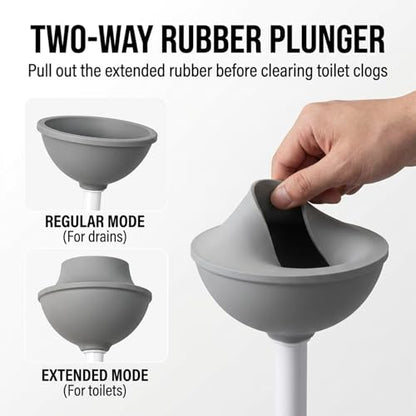 Toilet Plunger and Bowl Brush with Holder, 2 in 1 Heavy Duty Toilet Brush and Plunger Set for Bathroom Cleaning, 1 Set (White) - color: White