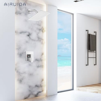 Airuida Shower Faucet Set,8 Inch Shower Valve Kit,Chrome Polish | Male Threads,Rough-in Valve Shower Trim Kit,Single Handle Control Shower Set - color: Chrome Polish, size: 8 Inch