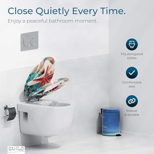 SANILO Wooden Toilet Seat with Soft Close [ELONGATED] - Decorative, Quiet & Slow Close Molded Wood Seat - With Strong Bumpers & Hinges - Adjustable Fit - Bath Salt - color: Bath Salt